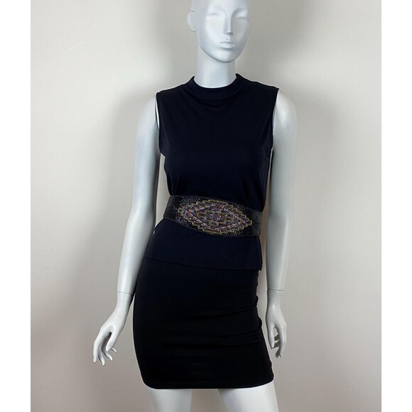 VTG La Regale Beaded Geometric Waist Belt Aztec Metallic Iridescent Beads 1980s main image 8